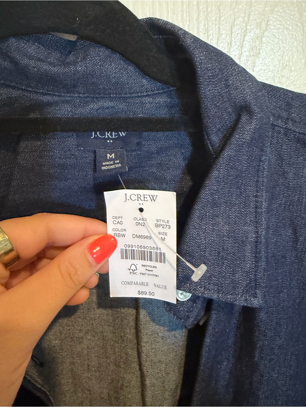 Women’s JCREW Dark Blue Denim Button-Up Shirt.  New w tag - Picture 3 of 3